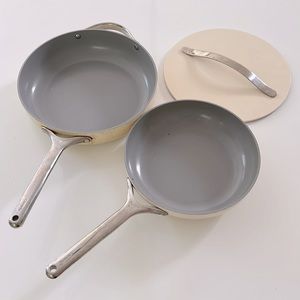 Set of 2 Caraway sauté/frying pans with lid (retail $216) Cream